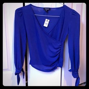 Express Surplice Tie Cuff Top